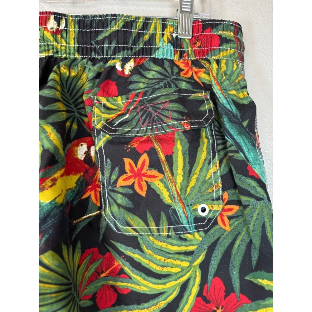 Caribbean Joe Mens‎ Swim Trunks Large Tropical Parrot Floral Board Shorts Black